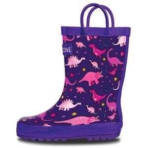 NWOT Pink O Saurus Rex Rain boots Rubber non slip easy on handles Toddler Size 4